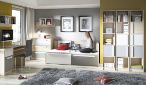 ML Meble Łóżko DOT 90x200 buk/białe/szare z szufladami ML MEBLE 11