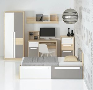 ML Meble Łóżko DOT 90x200 buk/białe/szare z szufladami ML MEBLE 12