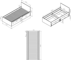 ML Meble Łóżko DOT 90x200 buk/białe/szare z szufladami ML MEBLE 13