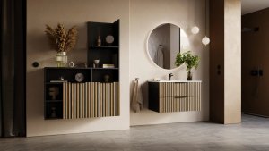 Hakano Szafka łazienkowa MERU 1D 60cm czarny mat/dąb STRAMA 2