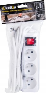 KELTIN Przedłużacz elektryczny – listwa zasilająca biała 3 gniazda 3m (40) 9