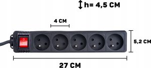 KELTIN Listwa zasilająca czarna 5 gniazd 3m (40) 2