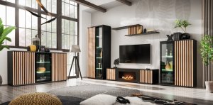 ASM Meble Szafka RTV CAMERON 160 hickory jackson/czarna z biokominkiem 3