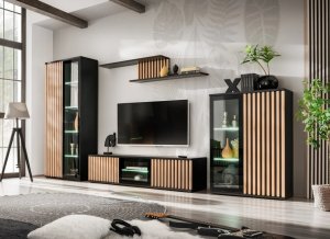 ASM Meble Meblościanka CAMERON LED hickory jackson/czarna ASM Meble 1