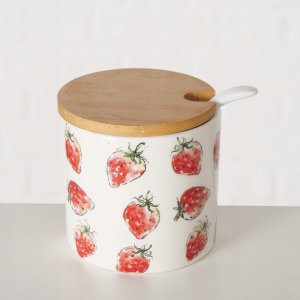 Boltze Ceramiczny pojemnik z łyżką i bambusową pokrywą, STRAWBERRY 3