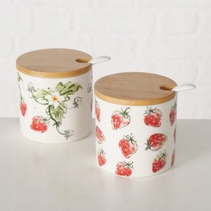 Boltze Ceramiczny pojemnik z łyżką i bambusową pokrywą, STRAWBERRY 4