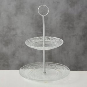 Boltze Szklana patera z dwoma poziomami, RELIEF, 28 cm 2