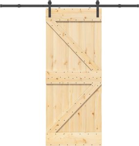 vidaXL Drzwi przesuwne z osprzętem, 85x210 cm, lite drewno sosnowe 1