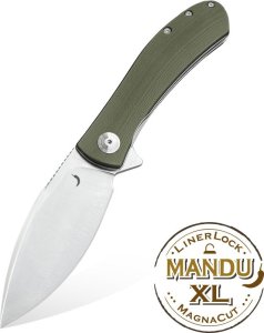 Trollsky Knives Nóż Składany Trollsky Knives Mandu XL Liner Lock Satin MagnaCut OD Green G10 1