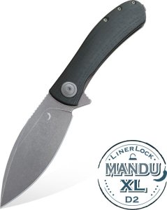 Trollsky Knives Nóż Składany Trollsky Knives Mandu XL Liner Lock Dark Bead Blast D2 Black CarbonTex G10 1