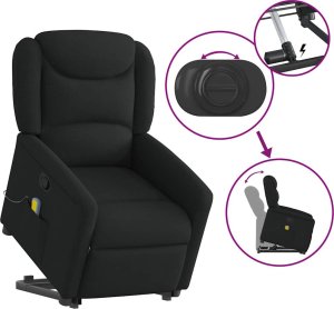 vidaXL vidaXL Podnoszony fotel masujący, rozkładany, czarny, obity tkaniną 8