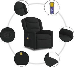 vidaXL vidaXL Podnoszony fotel masujący, rozkładany, czarny, obity tkaniną 10