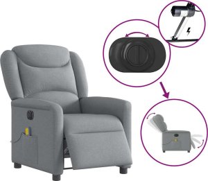 vidaXL vidaXL Rozkładany fotel masujący, elektryczny, jasnoszary, tkanina 8