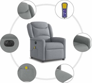 vidaXL vidaXL Rozkładany fotel masujący, elektryczny, jasnoszary, tkanina 10