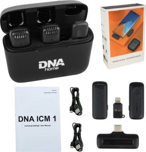 Mikrofon DNA DNA ICM1 zestaw do nagrywania dźwięku na smartfon 2x mikrofon bezprzewodowy krawatowy odbiornik USB-C adapter Lightning 8