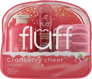 Fluff Cranberry Cheer zestaw żel pod prysznic 200ml + brokatowa mgiełka do ciała 80ml + opaska kosmetyczna 1