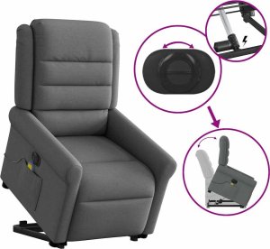 vidaXL vidaXL Podnoszony fotel masujący, elektryczny, rozkładany, ciemnoszary 9