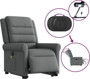 vidaXL vidaXL Podnoszony fotel masujący, elektryczny, rozkładany, ciemnoszary 10