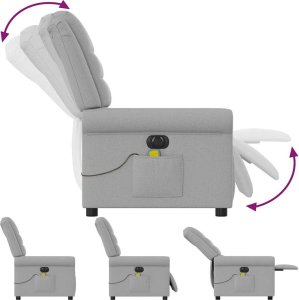 vidaXL vidaXL Rozkładany fotel masujący, elektryczny, szara, tkanina 8