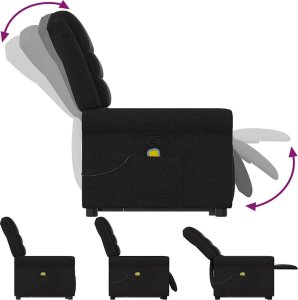 vidaXL vidaXL Podnoszony fotel masujący, rozkładany, czarny, obity tkaniną 8