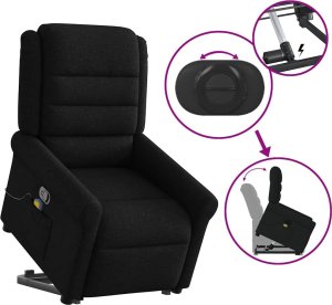 vidaXL vidaXL Podnoszony fotel masujący, rozkładany, czarny, obity tkaniną 9