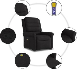 vidaXL vidaXL Podnoszony fotel masujący, rozkładany, czarny, obity tkaniną 10