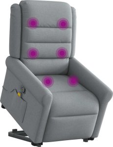 vidaXL vidaXL Podnoszony fotel masujący, rozkładany, jasnoszary, tkanina 2