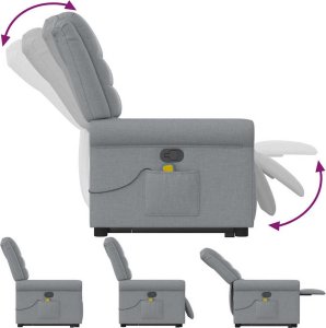 vidaXL vidaXL Podnoszony fotel masujący, rozkładany, jasnoszary, tkanina 8