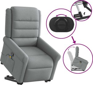 vidaXL vidaXL Podnoszony fotel masujący, rozkładany, jasnoszary, tkanina 9