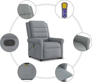 vidaXL vidaXL Podnoszony fotel masujący, rozkładany, jasnoszary, tkanina 10