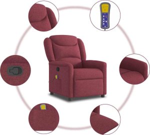 vidaXL vidaXL Rozkładany fotel masujący, winna czerwień, obity tkaniną 8