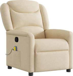 vidaXL vidaXL Rozkładany fotel masujący, kremowy, obity tkaniną 2