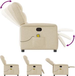 vidaXL vidaXL Rozkładany fotel masujący, kremowy, obity tkaniną 7