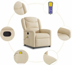 vidaXL vidaXL Rozkładany fotel masujący, kremowy, obity tkaniną 8
