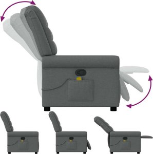 vidaXL vidaXL Rozkładany fotel masujący, ciemnoszary, obity tkaniną 7