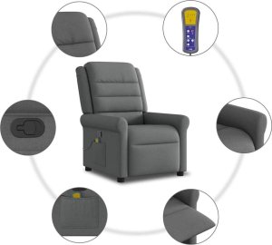 vidaXL vidaXL Rozkładany fotel masujący, ciemnoszary, obity tkaniną 10