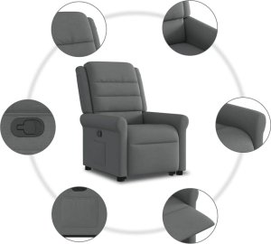 vidaXL vidaXL Podnoszony fotel rozkładany, ciemnoszary, obity tkaniną 10