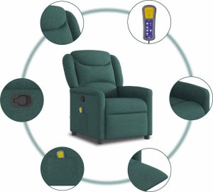 vidaXL vidaXL Rozkładany fotel masujący, ciemnozielony, obity tkaniną 8