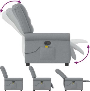 vidaXL vidaXL Rozkładany fotel masujący, jasnoszary, obity tkaniną 6