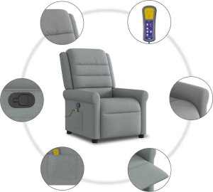 vidaXL vidaXL Rozkładany fotel masujący, jasnoszary, obity tkaniną 10