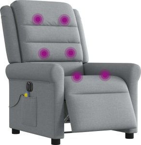 vidaXL vidaXL Rozkładany fotel masujący, elektryczny, jasnoszary, tkanina 2