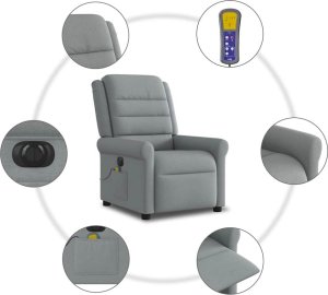 vidaXL vidaXL Rozkładany fotel masujący, elektryczny, jasnoszary, tkanina 10