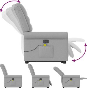 vidaXL vidaXL Podnoszony fotel masujący, rozkładany, szary, tkanina 8