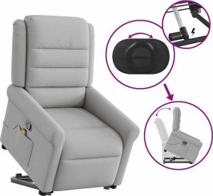 vidaXL vidaXL Podnoszony fotel masujący, rozkładany, szary, tkanina 9