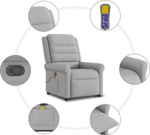 vidaXL vidaXL Podnoszony fotel masujący, rozkładany, szary, tkanina 10