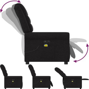 vidaXL vidaXL Rozkładany fotel masujący, elektryczny, czarny, tkanina 8