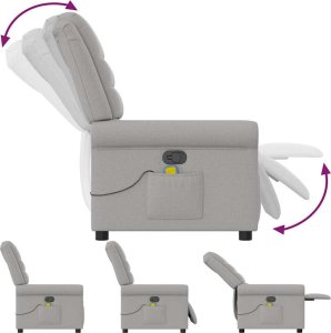 vidaXL vidaXL Rozkładany fotel masujący, szary, obity tkaniną 6