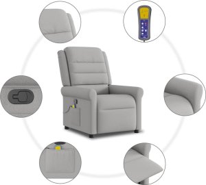 vidaXL vidaXL Rozkładany fotel masujący, szary, obity tkaniną 10