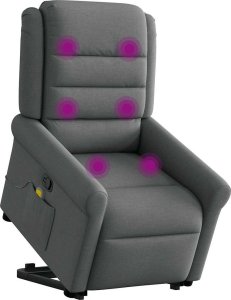 vidaXL vidaXL Podnoszony fotel masujący, rozkładany, ciemnoszary, tkanina 2