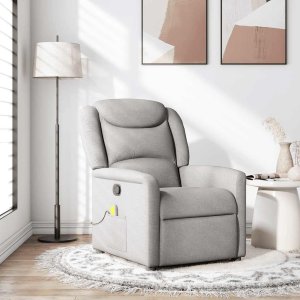 vidaXL vidaXL Rozkładany fotel masujący, szary, obity tkaniną 1
